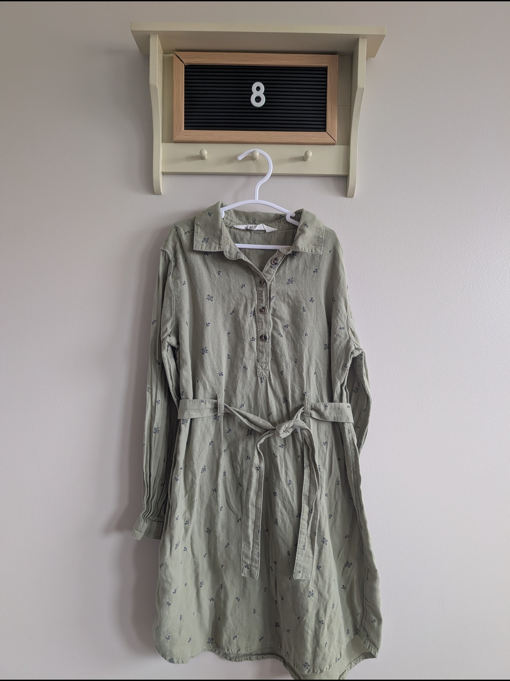 H&M Olive Green Long Sleeve Shirt Dress with Tie Belt